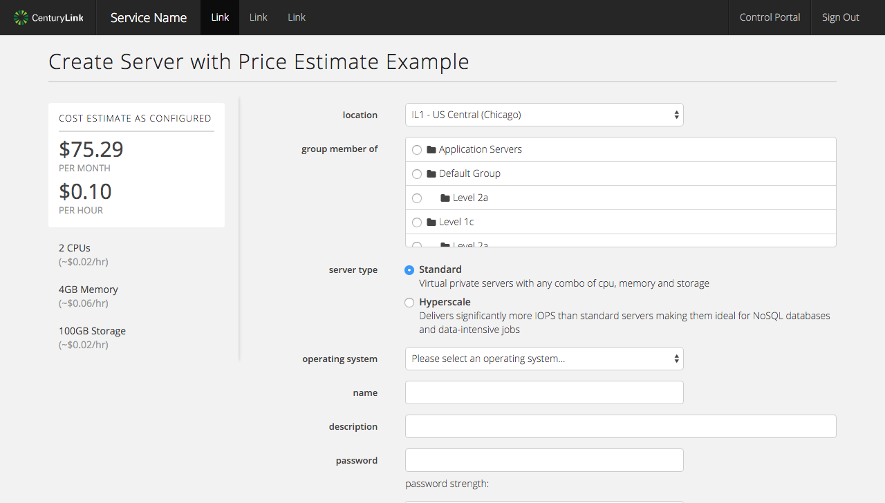 Create Page with Price Estimate